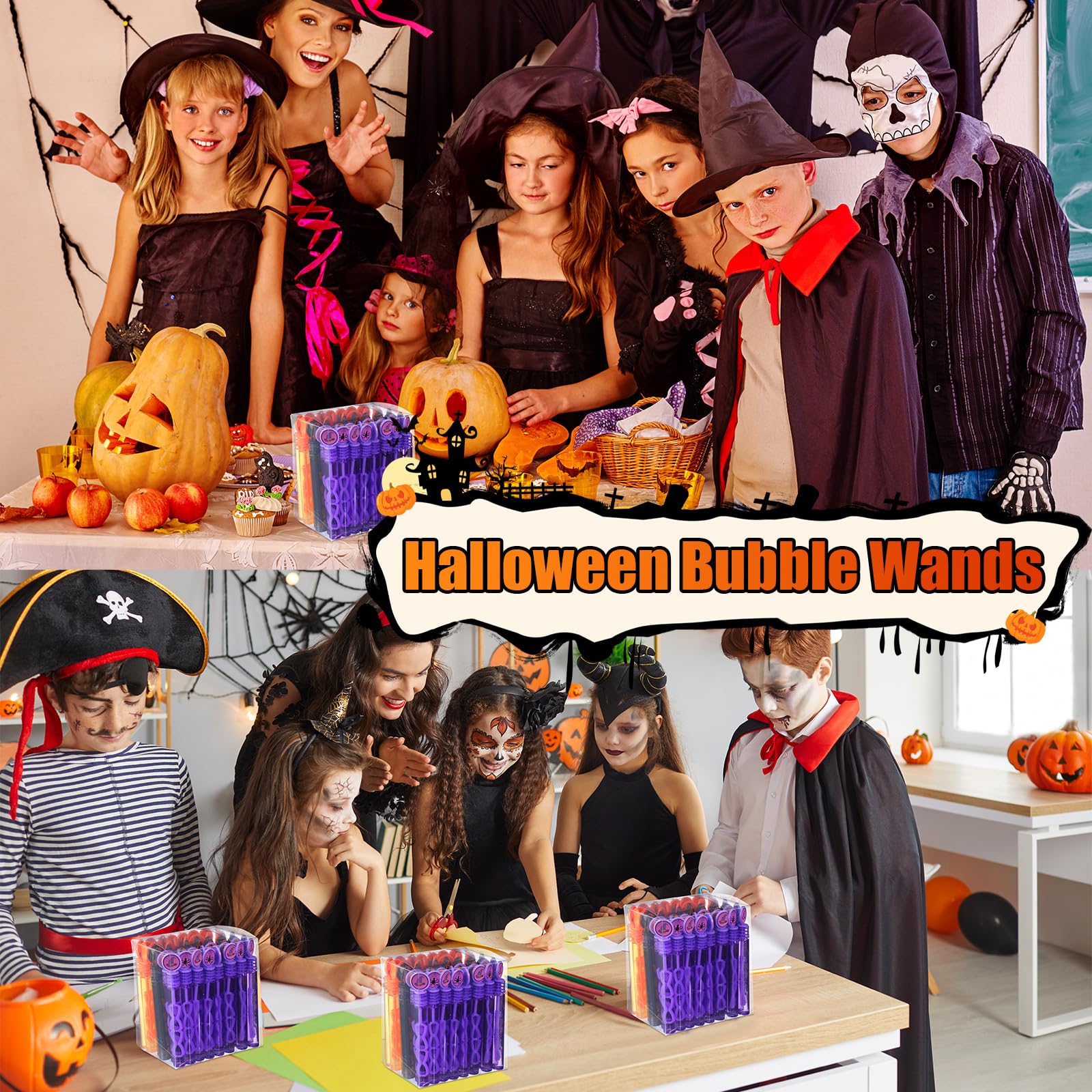 Liliful 100 Halloween Mini Bubble Wands Bulk Bubble Wands Tubes Party Favors Gifts Bubbles Halloween Toys for Halloween Party Supplies Trick or Treat Prizes Goodie Bags Fillers (Classic)