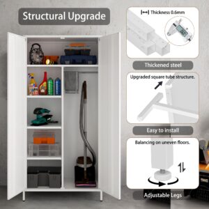 MIOCASA Metal Armoire, Wardrobe Closet Cabinet with 1 Hanging Rod and 4 Shelves Steel Storage Locker Clothes Organizer for Bedroom, Changing Room, Laundry Room, Office - White