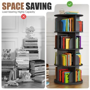 DAOTENGQL 4 Tier Rotating Bookshelf, 360 Spinning Corner Bookcase Tower, Floor Standing Book Shelf Organizer for Bedroom and Living Room, Round Bookshelf for Small Space, Easy to Assemble (Black)