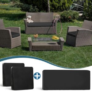 3 Piece Waterproof Patio Outdoor Cushion Covers with Ties Patio Furniture Cushion Covers for 4 Piece 4 Seat Wicker Rattan Patio Sofa Chair Upholstery Furniture,Only Cover (black, 18x18x2,36x18x2)