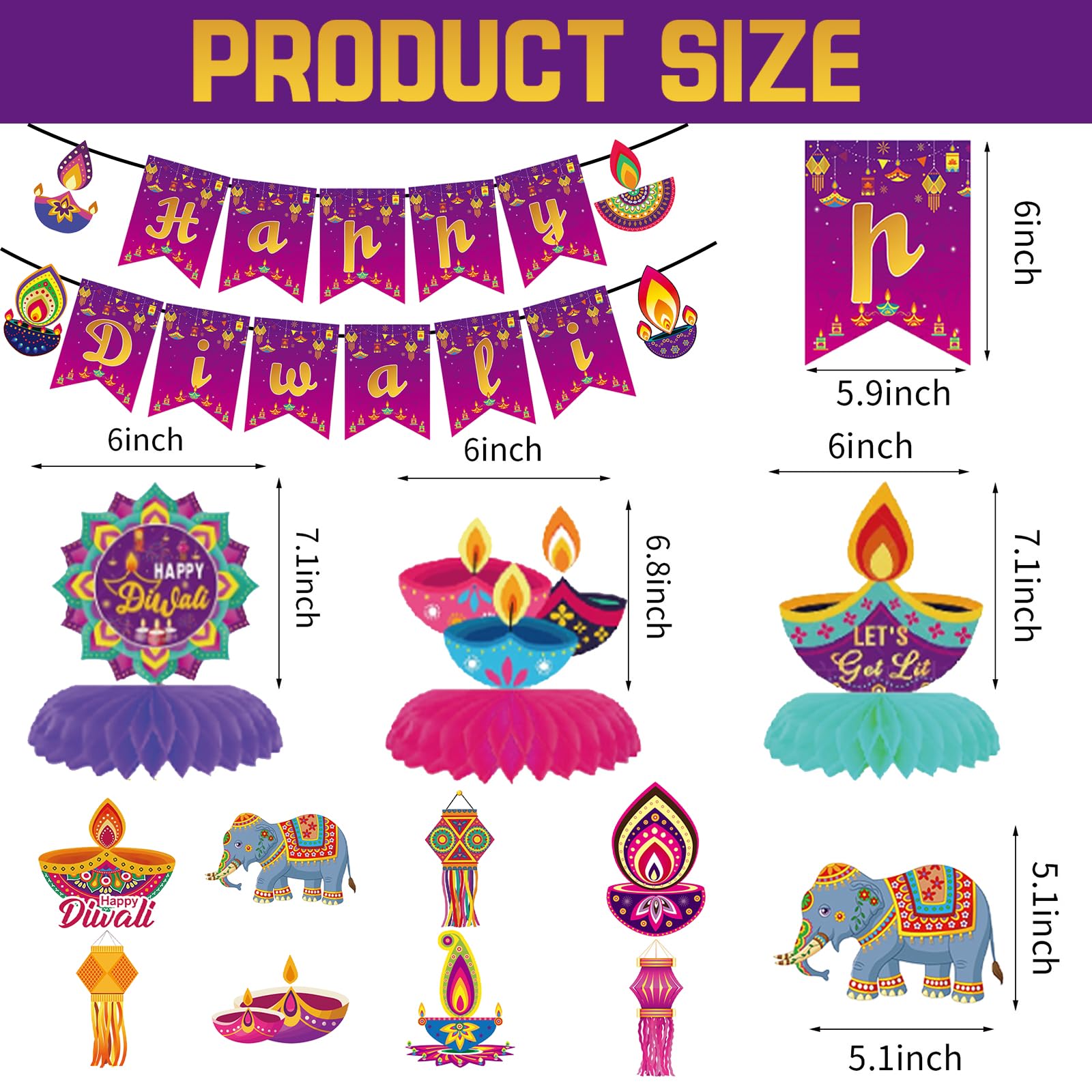 Diwali Decorations Happy Diwali Banner Hanging Swirls and Table Decorations Honeycomb Centerpieces for House Happy Diwali Banner for Diwali Rangoli Diya Hanging Decors