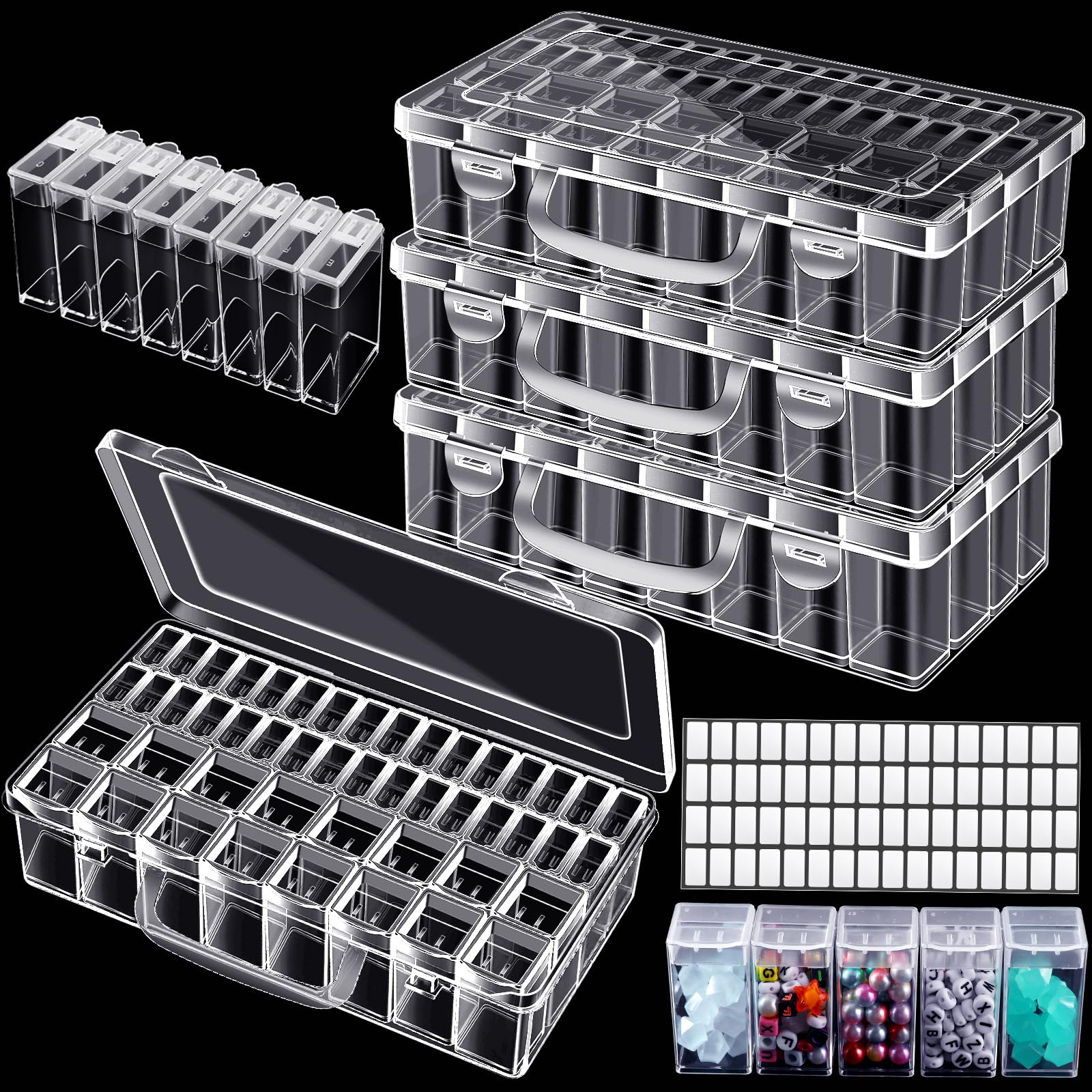 LOYIM 3 Pcs 48 Grids Diamond Painting Drill Storage Containers 5D Diamond Accessories Embroidery Box Diamond Organizer Case Embroidery Beads Storage Box with Funnel and Labels for Beads Seed Art Craft