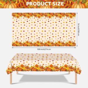 2 Pcs Thanksgiving Tablecloth Plastic - Disposable Fall Table Cloths, Autumn Rectangle Pumpkin Maple Leaf Table Cover for Happy Thanksgiving Day Table Decorations Party Supplies Favors, 54x108 Inch