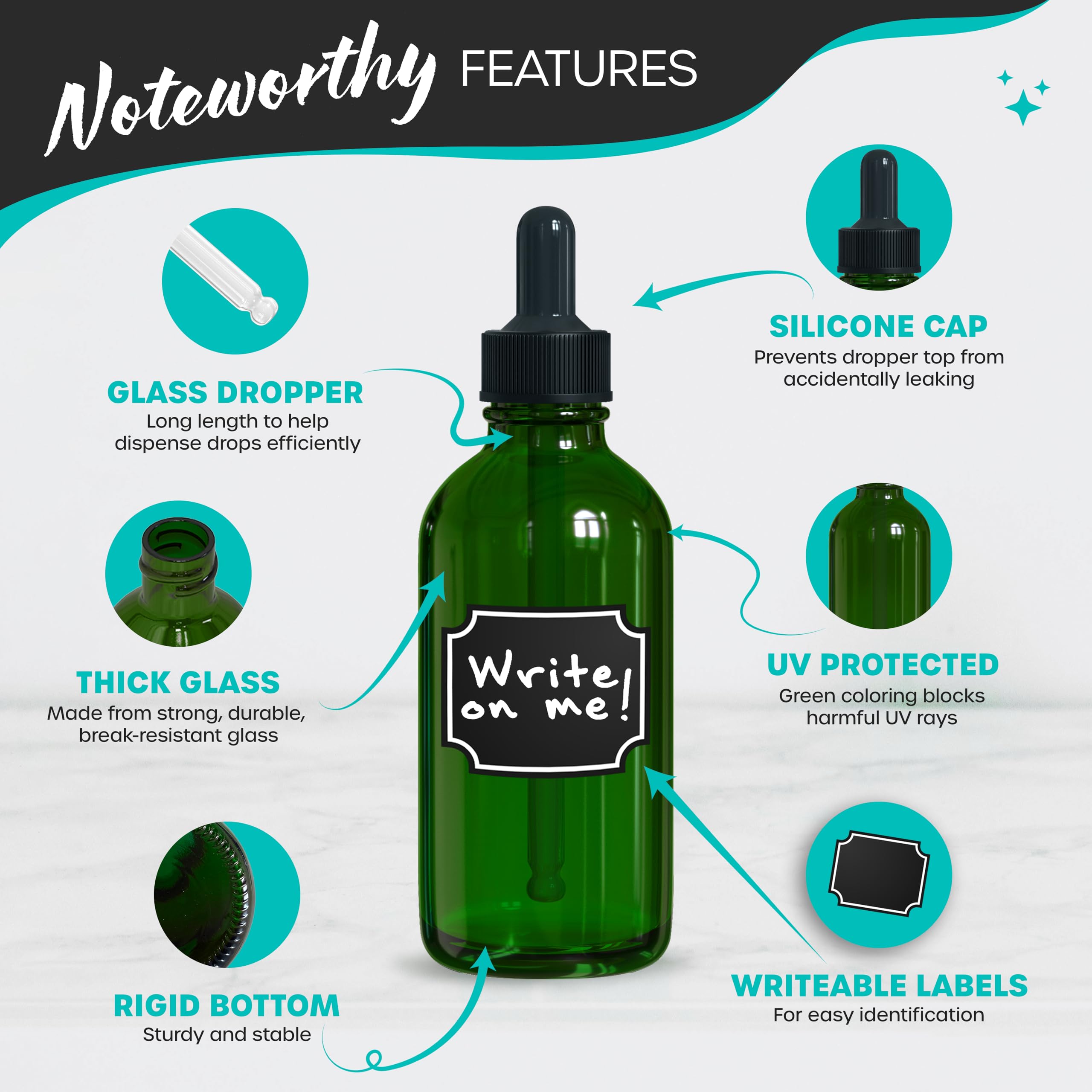 Nevlers 24PK Green 4 Oz Glass Bottles with Dropper | Leakproof Empty Dropper Bottles for Oil Useable as Empty Eye Dropper Bottle, Oil Bottles for Hair, Medicine Dropper Bottle, & Tincture Bottles