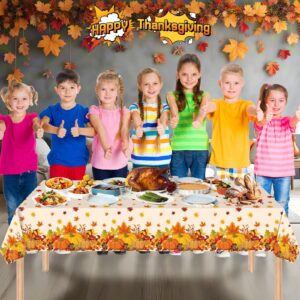 2 Pcs Thanksgiving Tablecloth Plastic - Disposable Fall Table Cloths, Autumn Rectangle Pumpkin Maple Leaf Table Cover for Happy Thanksgiving Day Table Decorations Party Supplies Favors, 54x108 Inch