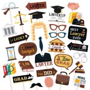 maicaiffe lawyer graduation party photo booth props - 30 pcs congrats lawyer selfie props favors supplies - law school graduation party centerpiece sticks - graduation party decorations