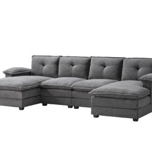 Jocisland 115 Inch Sectional Couch, Modular Sectional Sofa- Double Layer Seat Cushions, U Shaped Couch- Comfy Couches for Living Room, Grey Chenille