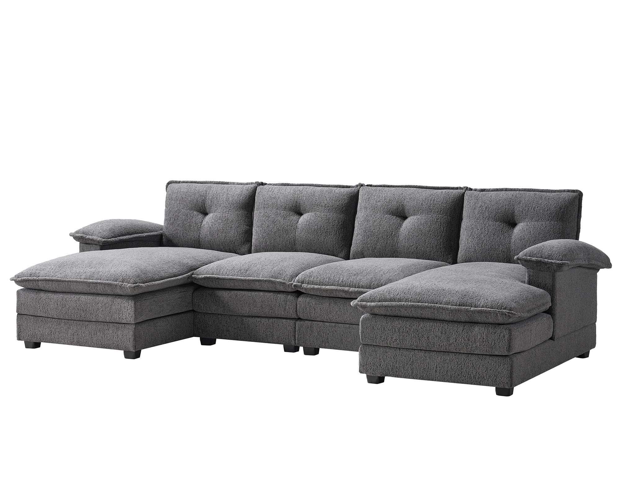 Jocisland 115 Inch Sectional Couch, Modular Sectional Sofa- Double Layer Seat Cushions, U Shaped Couch- Comfy Couches for Living Room, Grey Chenille