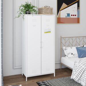 MIOCASA Metal Armoire, Wardrobe Closet Cabinet with 1 Hanging Rod and 4 Shelves Steel Storage Locker Clothes Organizer for Bedroom, Changing Room, Laundry Room, Office - White