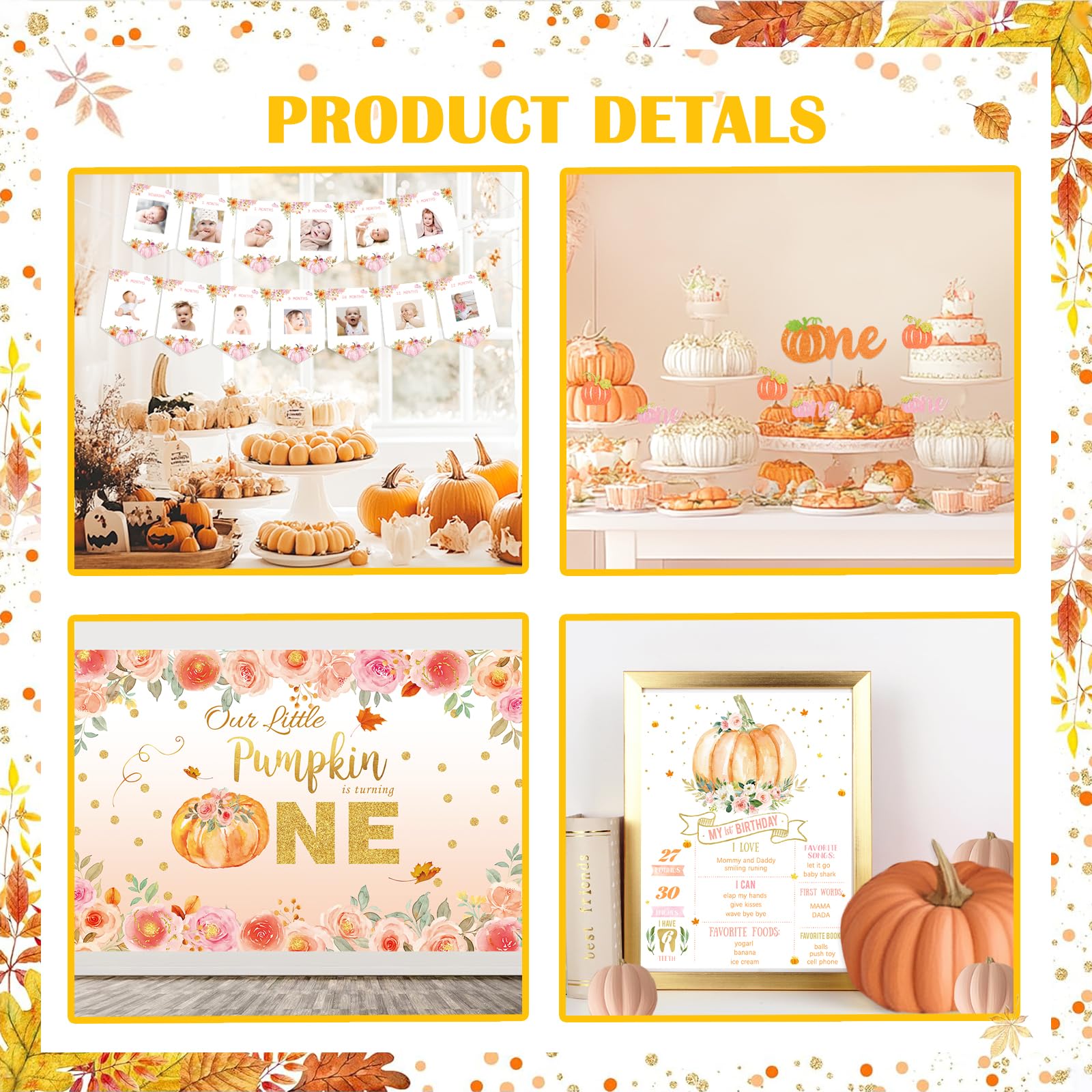 Fiesec Little Pumpkin 1st Birthday Decorations, Thanksgiving Fall First Birthday Party Decorations for Girls, Our Little Pumpkin is Turning One Decor Banner Balloon Cake Cupcake Topper Crown Poster