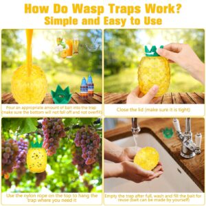 Wasp Traps Outdoor Hanging, Bee Traps Repellent Yellow Jacket Catchers Killer for Outside, Hornet Wasp Trap Non-Toxic Reusable Hanging Traps Pineapple Shape - 2 Pack