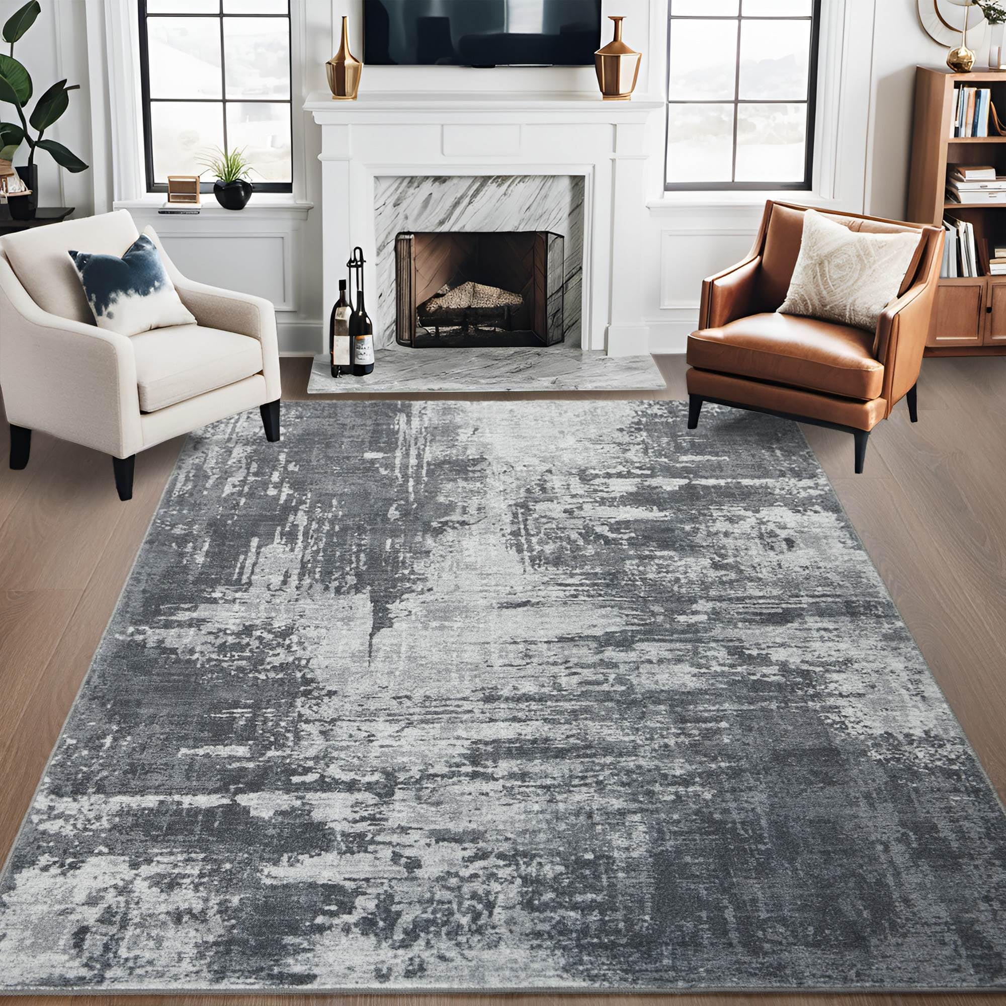 Merelax Area Rugs 4x6 Grey Rug for Bedroom Living Room Kids Room, Modern Abstract Entryway Area Rug Indoor, Boho Vintage Machine Washable Gray Rug, Low Pile Non Slip Dining Room Study Office Carpet