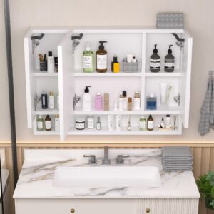 LGLRTD Bathroom Storage Cabinet - 39x28 inches Medicine Cabinets with Mirrors and LED Lights - Bathroom Storage Cabinet with Multilevel Storage Compartments (White)