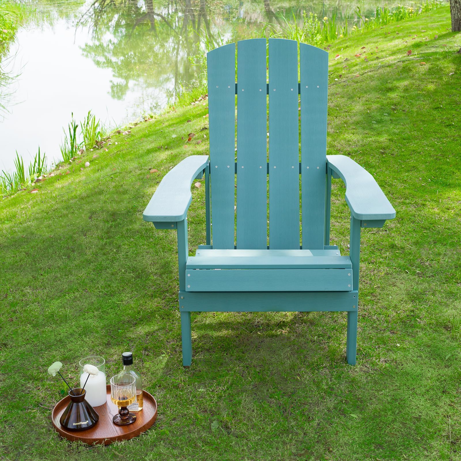 ROCKINGRUN Adirondack Chair Set of 4,Adirondack Chair Weather Resistant, Outdoor Patio Chairs, Plastic Fire Pit Chair for Lawn Outdoor Porch Garden Backyard Deck,Blue