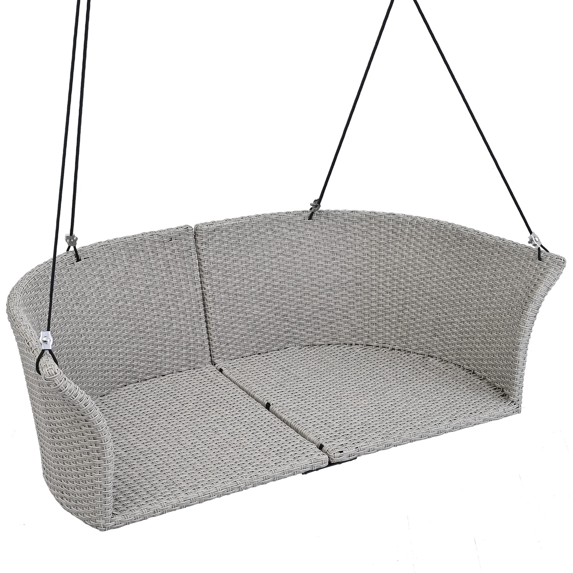 VnndeNest 2 Person Wicker Hanging Swing Bench with Removable Cushions, Outdoor Patio Swing Chair for Adults with Chains, Modern Outdoor Porch Swing for Backyard, Garden, Gray Wicker and Cushion