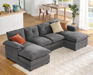 jocisland 115 inch sectional couch, modular sectional sofa- double layer seat cushions, u shaped couch- comfy couches for living room, grey chenille