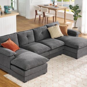 Jocisland 115 Inch Sectional Couch, Modular Sectional Sofa- Double Layer Seat Cushions, U Shaped Couch- Comfy Couches for Living Room, Grey Chenille