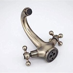 MFQJJRRMI Kitchen Taps Retro Style Antique Bathroom Faucet Brushed Bronze Sink Hot and Cold Water Faucet Bathtub Sink Mixer Tap Double Handle