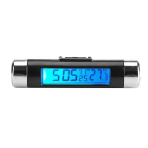 Car Clock Thermometer with Backlight, LCD Digital Clock Monitor, Ideal for Use in Car, Convenient Temperature Display (Blue Background)