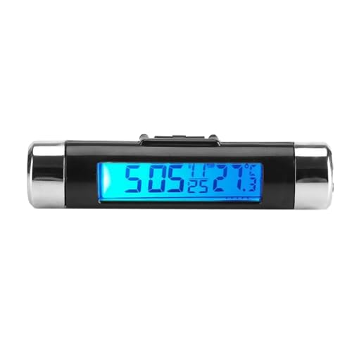 Car Clock Thermometer with Backlight, LCD Digital Clock Monitor, Ideal for Use in Car, Convenient Temperature Display (Blue Background)