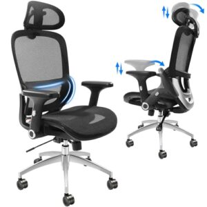 vevor mesh office chair, adjustable high back desk chair with mesh seat, angle and height adjustable home office chair with lumbar and head support, swivel computer task chair