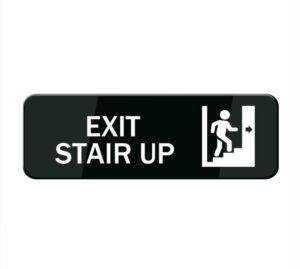 exit stair up sign for door, acrylic plastic, black and white, rounded corners, durable, long lasting with double sided tape - 8"" x 3""