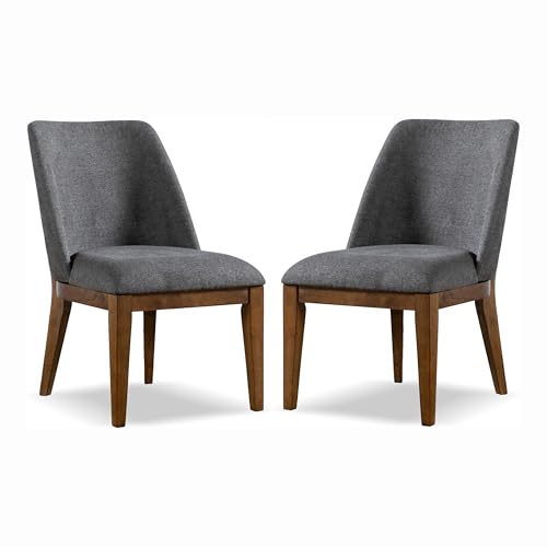 Furniture of America Merlin Modern Solid Wood Dining Chairs Set of 2, Comfortable Upholstered Seating for Home, Kitchen, Living Room, Gray