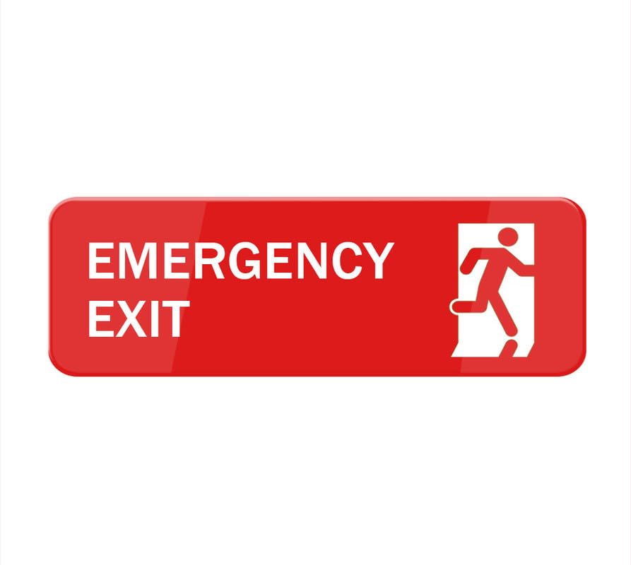 Emergency Exit Sign, Self Adhesive Sign For Door Or Wall 8 X 3 Inch Quick And Easy Installation Premium Acrylic Design For Your Home Office/Business