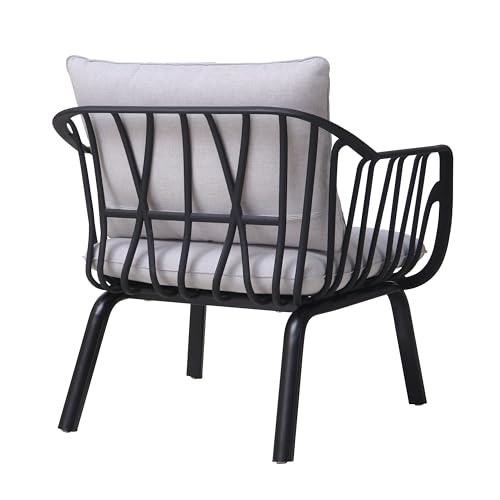 Christopher Knight Home Outdoor Club Chair, Arm Chairs with Cushions, Modern Patio Basket Bucket Seating, Black Basket Weave Chair Sets for Poolside Patio, Plastic Club Chairs Set of 2, Grey