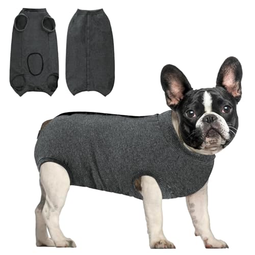 AURUZA Recovery Suits for Dogs Cats, Dog Surgery Suits Female and Male Spay, Breathbale Dog After Surgery Suits, Dog Onesie for Surgery Female Male, Anti Licking Dog Surgical Suits (Dark Gray, M)