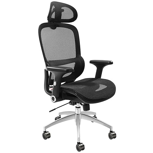 VEVOR Mesh Office Chair, Adjustable High Back Desk Chair with Mesh Seat, Angle and Height Adjustable Home Office Chair with Lumbar and Head Support, Swivel Computer Task Chair