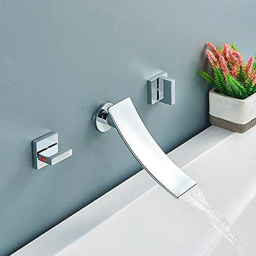 PGBDQHFF Chrome/Black Waterfall Basin Faucet Wall Mounted for Bathroom Faucets Bath Basin Sink Tap Bathtub Hot and Cold Water Mixer(Chrome E)