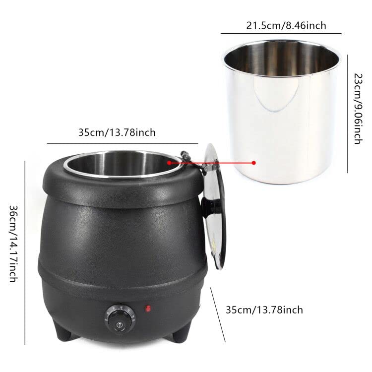 Black Commercial Soup Pot 400W 10 Liter 110V Electric Commercial Soup Kettle Countertop Food Warmer Pot Restaurant with Stainless Steel Hinged Lid Detachable Pot