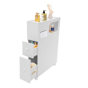 kwcwb slim bathroom storage cabinet, movable slim rolling storage cart with 2 drawers, open structure small bathroom storage cabinet with toilet brush slot-for corner, narrow spaces bathroom storage