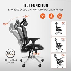 VEVOR Mesh Office Chair, Adjustable High Back Desk Chair with Mesh Seat, Angle and Height Adjustable Home Office Chair with Lumbar and Head Support, Swivel Computer Task Chair