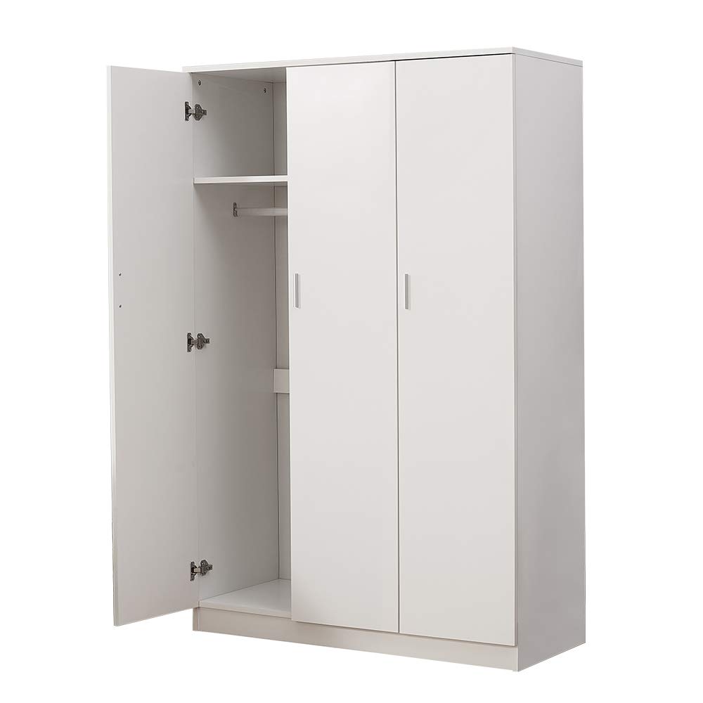 Panana 3 Door Armoires Wardrobe Closet with Clothes Hanging Rail, 6 Storage Shelves Cupboard Unit Bedroom Furniture