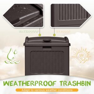 YESHOMY 33 Gallon Resin Outdoor Trash Can with Lid, Hideaway Waterproof Patio Garbage Bin, Dark Brown