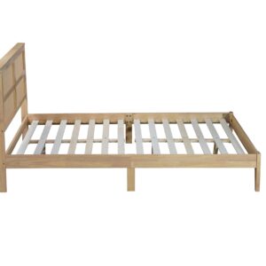 Queen Size Platform Bed with Rattan Headboard, Wood Platform Bed Frame with Support Legs, Queen Rattan Bed Frame for Bedroom, No Box Spring Needed, Easy Assembly, Natural