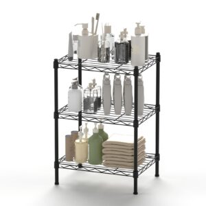 kkn steel storage shelving 3-tier utility shelving unit steel organizer wire rack for home,kitchen,office 15.7" l x 11.8" w x 22.8" h black