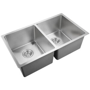 Daweier 30x17.9 Inch Handmade Undermount Double Bowl Kitchen Sink, 304 Stainless Steel, Heavy Duty Commercial Grade