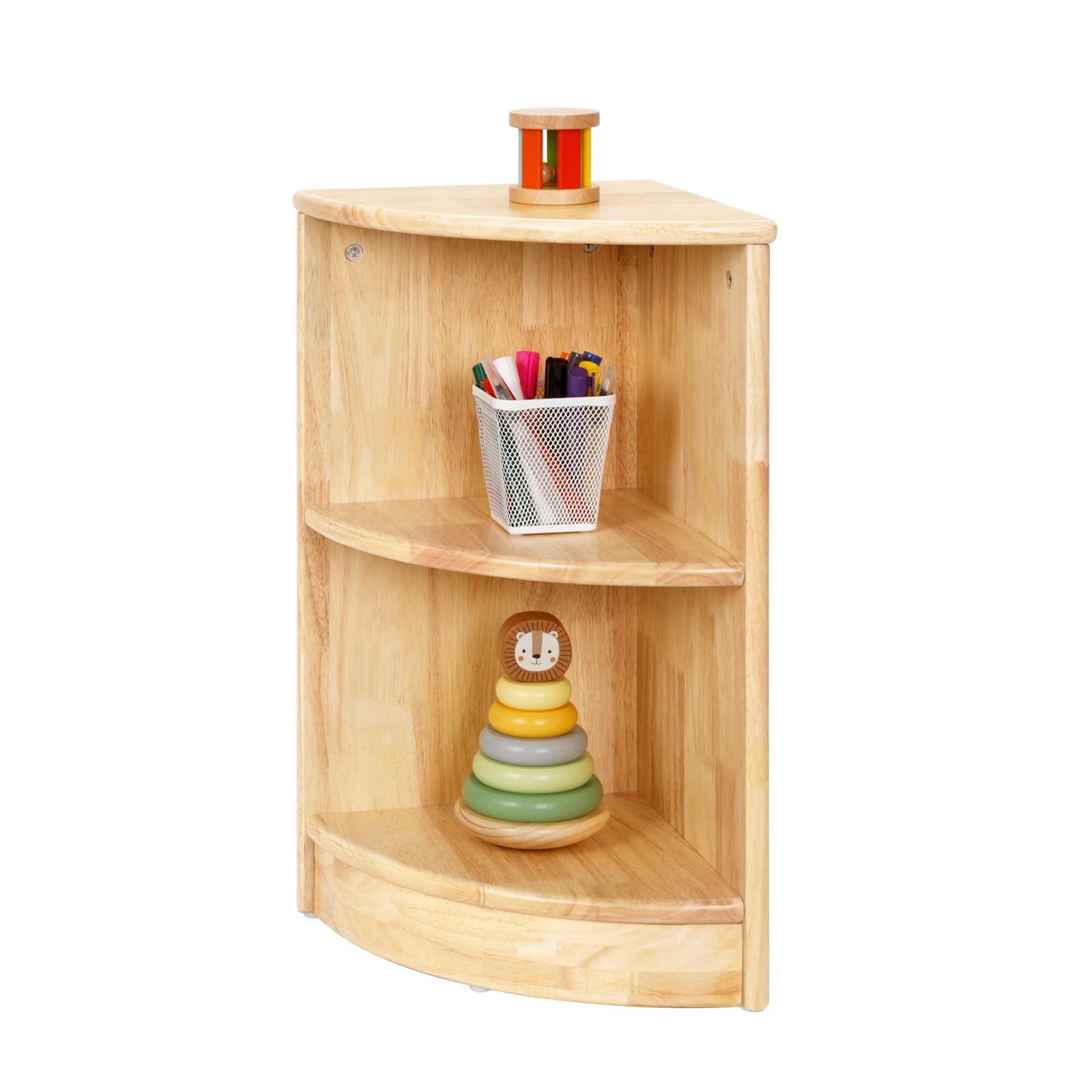 OOOK Rubber Wood Corner Cabinet, 2-Tier Toy Organizers and Storage, Montessori Shelf for Kids Room, Playroom, Nursery, Classroom, Kindergarten