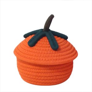 Halloween Pumpkin Basket, Cute Halloween Pumpkin Basket with Lid, Orange Pumpkin Woven Basket for Organizing Candy Toy Basket, Halloween Home Decoration (Small)