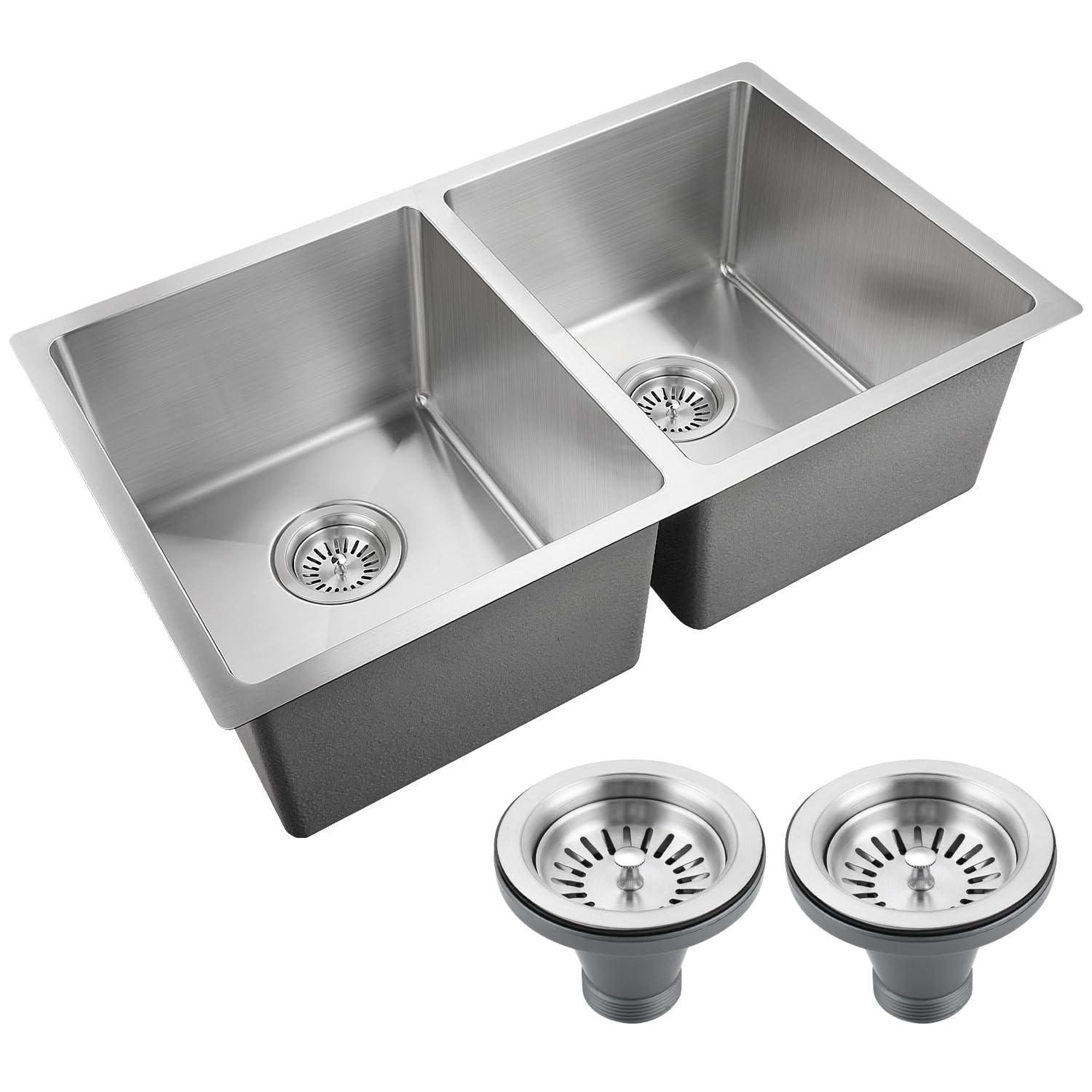 Daweier 30x17.9 Inch Handmade Undermount Double Bowl Kitchen Sink, 304 Stainless Steel, Heavy Duty Commercial Grade