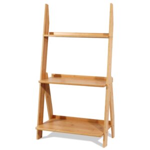 maydear bamboo ladder shelf bookcase, 3-tier leaning bookshelf free standing organizer storage shelves for living room, bedroom, kitchen, home office, balcony