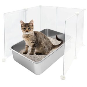 keyide high wall cat litter box splash guard, diy cat litter pan siding kitten litter tray pee shield dog scatter barrier, 24l x 19w x 16h keep floor clean