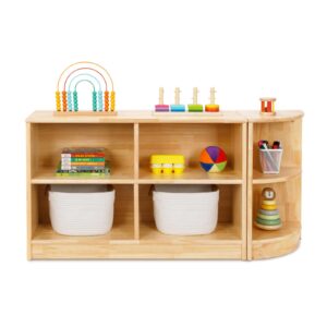 OOOK Rubber Wood Corner Cabinet, 2-Tier Toy Organizers and Storage, Montessori Shelf for Kids Room, Playroom, Nursery, Classroom, Kindergarten