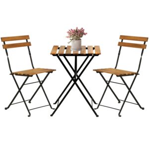 fdw 3 pieces folding patio furniture set bistro set portable conversation set all weather resistant outdoor furniture with 2 folding chairs table for patio outdoor backyard, nature