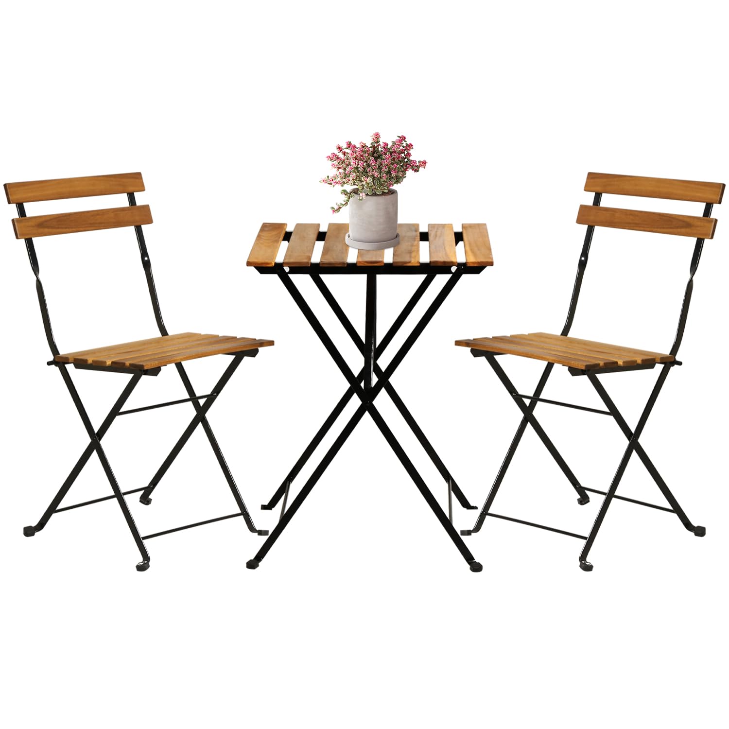 FDW 3 Pieces Folding Patio Furniture Set Bistro Set Portable Conversation Set All Weather Resistant Outdoor Furniture with 2 Folding Chairs Table for Patio Outdoor Backyard, Nature