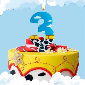 ZHIHUI Birthday Candles, Toy Inspired Game Story Birthday Decorations, Blue Sky and White Cloud Cow Birthday Number Candles for Kids Boy Girl Birthday Shower Cake Party Decoration (Number 3)