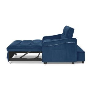 Ball & Cast Velvet Sleeper Sofa Bed, 3 in 1 Convertible Couch with Adjsutable Back and Two Arm Pockets, 53" Loveseat with Type C and USB Charging for Living Room, Apartment,Blue